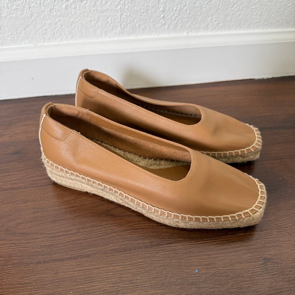 Everlane Leather Espadrille Flats Square Toe Tan Sz 7 Boho Beach Casual Classic